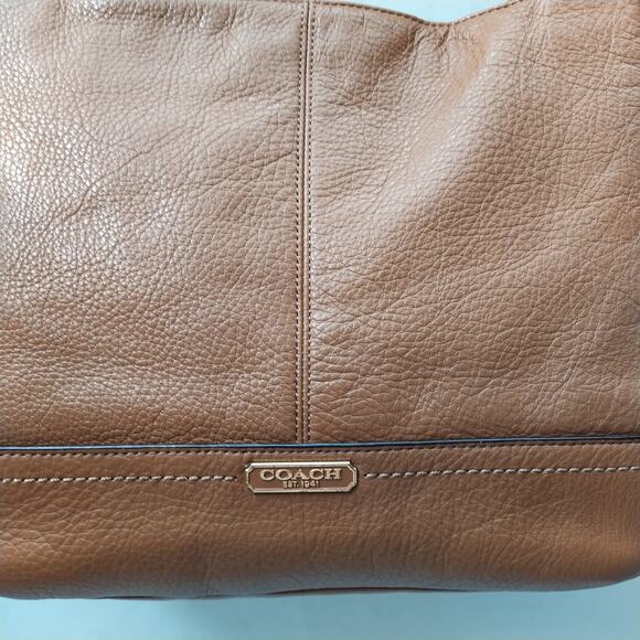 Coach Brown Pebbled Leather Double Handles Zipper Tote Bag - Picture 4 of 16